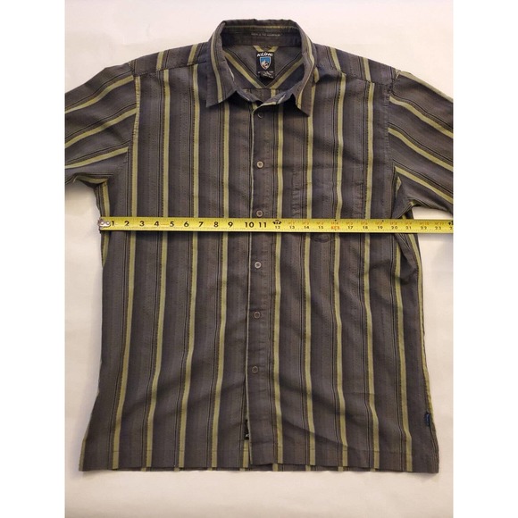 Kuhl Response Short Sleeve Button Down Shirt Sz L, Mens Pinstripe Gray Green Tan - Picture 7 of 8
